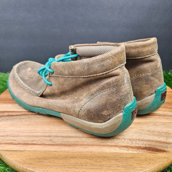 Twisted X Womens Chukka Driving Mocs 6.5 M Leather Brown Turquoise Lace Up Boots - Picture 4 of 13